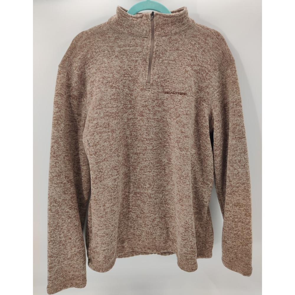 Realtree Mens Brown Marled Quarter Zip Fleece Lined Pullover Sweater Large